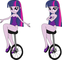 Size: 549x534 | Tagged: safe, artist:erichgrooms3, artist:selenaede, base used, character:twilight sparkle, species:human, my little pony:equestria girls, arms folded, bare arms, bare shoulders, clothing, cute, female, leotard, looking at you, sexy, shoes, sitting, smiling, solo, twiabetes, unicycle, vector