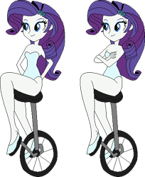 Size: 447x548 | Tagged: safe, artist:erichgrooms3, artist:selenaede, base used, character:rarity, my little pony:equestria girls, arm behind back, arms folded, bare arms, bare shoulders, barrette, clothing, cute, female, legs, leotard, raribetes, sexy, shoes, sitting, smiling, solo, unicycle, vector