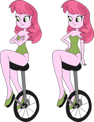 Size: 424x548 | Tagged: safe, artist:erichgrooms3, artist:selenaede, base used, character:cheerilee, my little pony:equestria girls, arms folded, bare arms, bare shoulders, cheeribetes, clothing, cute, female, hand on hip, legs, leotard, looking down, sexy, shoes, sitting, smiling, solo, unicycle