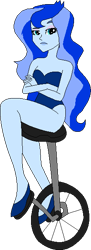 Size: 220x607 | Tagged: safe, artist:erichgrooms3, artist:selenaede, base used, character:princess luna, character:vice principal luna, my little pony:equestria girls, arms folded, bare arms, bare shoulders, clothing, cute, female, frown, legs, leotard, looking to the left, lunabetes, sexy, shoes, simple background, sitting, solo, transparent background, unicycle, vector, vice principal luna