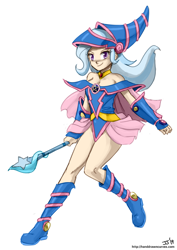 Size: 1000x1411 | Tagged: safe, artist:johnjoseco, colorist:lanceomikron, edit, character:trixie, species:human, anime, clothing, color edit, colored, cosplay, costume, dark magician girl, female, humanized, magic wand, simple background, solo, wand, white background, yu-gi-oh!