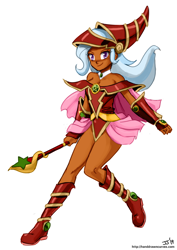 Size: 1000x1411 | Tagged: safe, artist:johnjoseco, colorist:lanceomikron, edit, character:trixie, species:human, alternate color palette, anime, clothing, color edit, colored, cosplay, costume, dark magician girl, dark skin, female, humanized, magic wand, simple background, solo, tanned, wand, white background, yu-gi-oh!