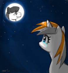 Size: 900x971 | Tagged: safe, artist:johnjoseco, edit, oc, oc:belle eve, oc:pandaman, species:earth pony, species:pony, species:unicorn, crying, female, full moon, gaming, looking up, male, mare, moon, neogaf, ponified, sad, stallion