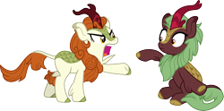 Size: 6043x3000 | Tagged: safe, artist:cloudyglow, character:autumn blaze, character:cinder glow, character:summer flare, species:kirin, .ai available, absurd resolution, angry, female, pointing, simple background, sitting, transparent background, vector
