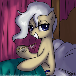 Size: 900x900 | Tagged: safe, artist:johnjoseco, character:mayor mare, species:earth pony, species:pony, g4, adobe imageready, beautiful, bed, colored pupils, female, lidded eyes, mare, morning ponies, solo