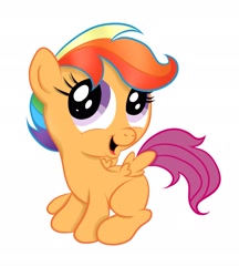 Size: 2283x2645 | Tagged: safe, artist:aleximusprime, artist:freecandy44, character:scootaloo, species:pegasus, species:pony, chibi, colored, cute, cutealoo, female, rainbow scoots, solo