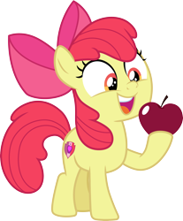 Size: 3000x3619 | Tagged: safe, artist:cloudyglow, artist:parclytaxel, character:apple bloom, species:earth pony, species:pony, episode:going to seed, g4, my little pony: friendship is magic, .ai available, adorabloom, apple, cute, female, filly, food, high res, hoof hold, simple background, solo, transparent background, vector