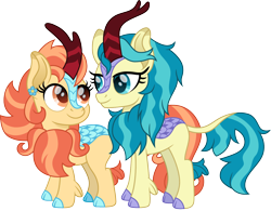 Size: 1400x1093 | Tagged: safe, artist:cloudyglow, character:aunt holiday, character:auntie lofty, species:kirin, ship:lofty day, duo, female, kirin-ified, lesbian, shipping, simple background, smiling, species swap, transparent background