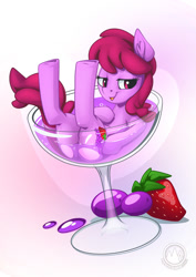 Size: 955x1351 | Tagged: safe, artist:mysticalpha, character:berry punch, character:berryshine, species:earth pony, species:pony, alcohol, female, smiling, solo