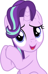 Size: 3000x4664 | Tagged: safe, artist:cloudyglow, character:starlight glimmer, species:pony, species:unicorn, episode:a horse shoe-in, g4, my little pony: friendship is magic, cute, female, glimmerbetes, hooves together, looking at you, mare, open mouth, raised hoof, simple background, smiling, solo, transparent background, vector