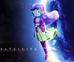 Size: 1960x1660 | Tagged: safe, artist:the-butch-x, character:sweetie belle, sweetie bot, my little pony:equestria girls, clothing, cute, diasweetes, earth, female, gynoid, long skirt, planet, robot, satellite, skirt, stars