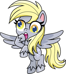 Size: 849x942 | Tagged: safe, artist:cloudyglow, character:derpy hooves, species:pegasus, species:pony, my little pony:pony life, background pony, cute, derpabetes, female, flying, hilarious in hindsight, raised hoof, simple background, solo, transparent background