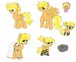 Size: 1052x860 | Tagged: safe, artist:dudleybrittany1399, artist:selenaede, base used, oc, oc only, oc:rumble bumble bee, parent:rainbow dash, parent:spitfire, parents:spitdash, species:pegasus, species:pony, baby, baby pony, choker, clothing, dress, eyes closed, female, filly, flying, grin, magical lesbian spawn, male, mare, offspring, raised hoof, rule 63, simple background, smiling, socks, solo, stallion, striped socks, white background