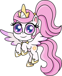 Size: 1227x1500 | Tagged: safe, artist:cloudyglow, character:princess celestia, species:alicorn, species:pony, my little pony:pony life, crown, cute, female, filly, flying, foal, jewelry, looking at you, pink-mane celestia, regalia, scrunchie, simple background, solo, transparent background, young, younger