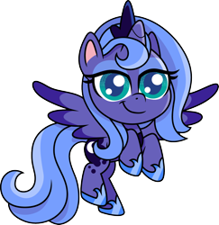 Size: 1280x1316 | Tagged: safe, artist:cloudyglow, character:princess luna, species:alicorn, species:pony, my little pony:pony life, crown, cute, eyeshadow, female, filly, flying, foal, jewelry, lidded eyes, looking at you, lunabetes, makeup, regalia, s1 luna, simple background, solo, transparent background, woona, young, younger