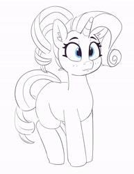 Size: 2451x3171 | Tagged: safe, artist:pabbley, character:rarity, species:pony, species:unicorn, alternate hairstyle, ear fluff, female, mare, monochrome, neo noir, partial color, simple background, smiling, solo, white background