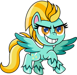 Size: 1400x1369 | Tagged: safe, artist:cloudyglow, character:lightning dust, species:pegasus, species:pony, my little pony:pony life, badass, female, flying, mare, raised hoof, simple background, solo, transparent background
