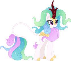 Size: 1400x1202 | Tagged: safe, artist:cloudyglow, character:princess celestia, species:kirin, g4, cloven hooves, colored hooves, cute, cutelestia, female, hooves, kirin-ified, simple background, solo, species swap, three quarter view, transparent background