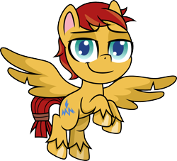 Size: 1500x1359 | Tagged: safe, artist:cloudyglow, character:flash magnus, species:pegasus, species:pony, my little pony:pony life, cute, flying, lidded eyes, looking at you, magnabetes, male, raised hoof, scrunchie, simple background, solo, stallion, transparent background