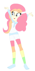 Size: 298x598 | Tagged: safe, artist:nightcorecat123, artist:selenaede, base used, oc, oc only, oc:cheery candy, my little pony:equestria girls, clothing, equestria girls-ified, female, freckles, hoodie, multicolored hair, open mouth, rainbow hair, rainbow socks, shorts, simple background, socks, solo, stockings, striped socks, thigh highs, white background