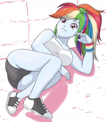 Size: 1849x2144 | Tagged: safe, artist:sumin6301, character:rainbow dash, my little pony:equestria girls, breasts, busty rainbow dash, clothing, converse, female, legs, looking at you, shoes, simple background, solo, sports bra, sports panties, stupid sexy rainbow dash, white background, wristband