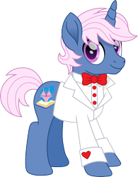 Size: 1250x1600 | Tagged: safe, artist:cloudyglow, oc, oc:azure/sapphire, species:pony, species:unicorn, clothing, cute, cutie mark, handsome, necktie, simple background, smiling, solo, suit, transparent background