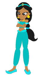 Size: 300x575 | Tagged: safe, artist:selenaede, artist:user15432, base used, species:human, my little pony:equestria girls, aladdin, barely eqg related, belly button, clothing, crossed arms, crossover, crown, disney, disney princess, ear piercing, earring, equestria girls style, equestria girls-ified, jasmine, jewelry, midriff, moderate dark skin, necklace, piercing, princess jasmine, regalia, shoes
