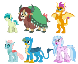 Size: 5000x4114 | Tagged: safe, artist:aleximusprime, character:gallus, character:ocellus, character:sandbar, character:silverstream, character:smolder, character:yona, species:changeling, species:dragon, species:earth pony, species:griffon, species:hippogriff, species:pony, species:reformed changeling, species:yak, adult, alternate design, cute, diaocelles, diastreamies, flurry heart's story, future, gallabetes, group, height difference, older, older gallus, older ocellus, older sandbar, older silverstream, older smolder, older student six, older yona, sandabetes, simple background, smolderbetes, student six, transparent background, yonadorable