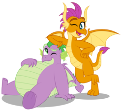 Size: 3000x2716 | Tagged: safe, artist:aleximusprime, character:smolder, character:spike, species:dragon, adult, adult spike, brother and sister, chubby, cute, dragoness, duo, fat, fat spike, female, flurry heart's story, friends, future, height difference, male, nuggies, older, older smolder, older spike, pals, plump, siblings, simple background, smolderbetes, spikabetes, transparent background
