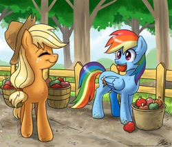 Size: 1000x857 | Tagged: safe, artist:johnjoseco, character:applejack, character:rainbow dash, apple