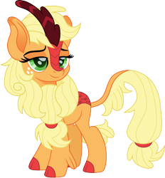 Size: 1389x1500 | Tagged: safe, artist:cloudyglow, character:applejack, species:kirin, applekirin, cute, female, freckles, jackabetes, kirin-ified, lidded eyes, looking at you, movie accurate, simple background, solo, species swap, transparent background