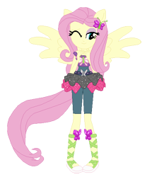 Size: 468x544 | Tagged: safe, artist:cathylility, artist:selenaede, base used, character:fluttershy, equestria girls:dance magic, g4, my little pony: equestria girls, my little pony:equestria girls, spoiler:eqg specials, ballet slippers, clothing, hairpin, one eye closed, pegasus wings, ponied up, pony ears, shoes, simple background, transparent background, wings