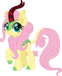 Size: 1210x1500 | Tagged: safe, artist:cloudyglow, character:fluttershy, species:kirin, cute, female, kirin-ified, looking at you, movie accurate, raised hoof, shyabetes, simple background, solo, species swap, transparent background, weapons-grade cute