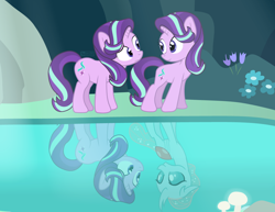 Size: 1100x850 | Tagged: safe, artist:dm29, character:ocellus, character:starlight glimmer, species:changeling, species:pony, species:reformed changeling, species:unicorn, altered reflection, cute, diaocelles, disguise, disguised changeling, glimmerbetes, mirror pool, not what it looks like, reflection, when you see it