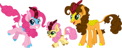 Size: 3747x1500 | Tagged: safe, artist:cloudyglow, character:cheese sandwich, character:li'l cheese, character:pinkie pie, species:kirin, ship:cheesepie, episode:the last problem, g4, my little pony: friendship is magic, cute, diacheeses, diapinkes, family, female, kirin-ified, male, movie accurate, shipping, simple background, smiling, smiling at you, species swap, straight, transparent background, weapons-grade cute