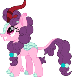 Size: 1409x1500 | Tagged: safe, artist:cloudyglow, part of a set, character:sugar belle, species:kirin, cloudyglow is trying to murder us, cute, digital art, female, grin, kirin-ified, looking at something, looking up, part of a series, simple background, smiling, solo, species swap, sugarbetes, transparent background