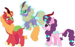 Size: 1500x947 | Tagged: safe, artist:cloudyglow, character:big mcintosh, character:little mac, character:sugar belle, species:kirin, ship:sugarmac, cute, family, female, freckles, glowing horn, horn, kirin-ified, levitation, magic, male, movie accurate, shipping, simple background, smiling, species swap, straight, sugarbetes, telekinesis, transparent background