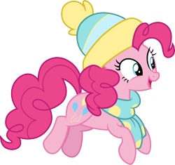 Size: 3190x3000 | Tagged: safe, artist:cloudyglow, character:pinkie pie, species:earth pony, species:pony, episode:best gift ever, g4, my little pony: friendship is magic, beanie, clothing, cute, diapinkes, female, giant hat, hat, high res, mare, open mouth, scarf, simple background, solo, transparent background, vector