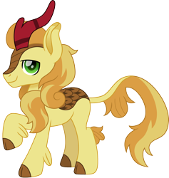 Size: 1500x1580 | Tagged: safe, artist:cloudyglow, character:braeburn, species:kirin, kirin-ified, looking at you, male, raised hoof, simple background, solo, species swap, transparent background