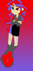 Size: 269x583 | Tagged: safe, artist:princessofdeadroses, artist:selenaede, base used, character:sunset shimmer, species:human, my little pony:equestria girls, alternate cutie mark, alternate universe, antagonist, bodypaint, boots, clothing, crossed arms, elements of insanity, equestria girls style, equestria girls-ified, evil, evil smirk, miniskirt, painset shimmercakes, shoes, skirt, smiling, smirk, tomboy, villainess