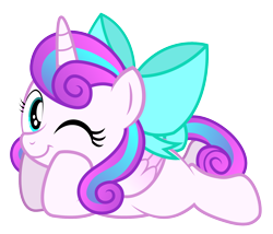 Size: 1650x1412 | Tagged: safe, artist:aleximusprime, character:princess flurry heart, species:alicorn, species:pony, bow, cute, diabetes, female, filly, filly flurry heart, flurry heart's story, flurrybetes, hair bow, looking at you, lying down, older, older flurry heart, one eye closed, prone, simple background, solo, tail bow, transparent background, wink