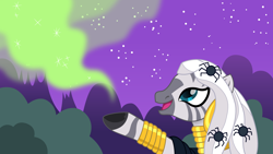 Size: 1600x901 | Tagged: safe, artist:cloudyglow, character:zecora, species:pony, species:zebra, episode:luna eclipsed, g4, my little pony: friendship is magic, bracelet, bust, female, jewelry, mare, movie accurate, necklace, solo, spider, tree