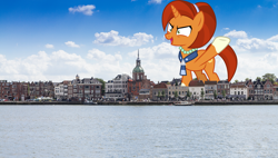 Size: 5143x2918 | Tagged: safe, artist:cloudyglow, artist:jerryakiraclassics19, character:stellar flare, species:pony, species:unicorn, female, giant pony, giant stellar flare, giant unicorn, giantess, highrise ponies, irl, macro, mare, netherlands, photo, ponies in real life, socks (coat marking)