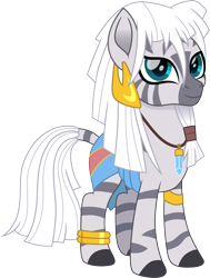 Size: 1132x1500 | Tagged: safe, artist:cloudyglow, character:zecora, species:zebra, anklet, atlantis: the lost empire, bracelet, crossover, disney, ear piercing, female, jewelry, kida, looking at you, movie accurate, piercing, simple background, solo, transparent background