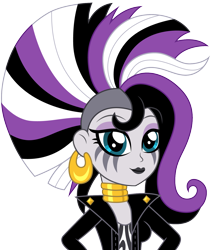 Size: 1298x1500 | Tagged: safe, artist:cloudyglow, character:zecora, my little pony:equestria girls, black lipstick, ear piercing, earring, equestria girls-ified, eyeshadow, female, jewelry, lipstick, makeup, necklace, piercing, show accurate, simple background, solo, toy interpretation, transparent background