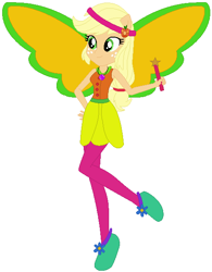 Size: 469x600 | Tagged: safe, artist:selenaede, artist:user15432, base used, character:applejack, species:human, my little pony:equestria girls, artificial wings, augmented, barely eqg related, clothing, crossover, element of honesty, fairy, fairy tale, fairy wings, fairyized, flower, good fairy, green wings, headband, humanized, jewelry, magic, magic wand, magic wings, necklace, ponied up, shoes, sleeping beauty, wand, winged humanization, wings