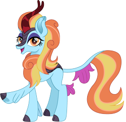 Size: 1500x1446 | Tagged: safe, artist:cloudyglow, character:sassy saddles, species:kirin, female, kirin-ified, open mouth, raised hoof, simple background, solo, species swap, transparent background