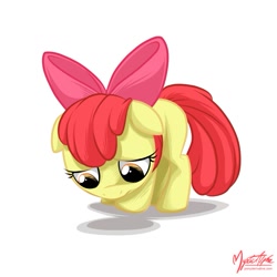 Size: 845x845 | Tagged: safe, artist:mysticalpha, character:apple bloom, species:earth pony, species:pony, embarrassed, female, filly, floppy ears, sad, simple background, solo, white background