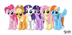 Size: 1250x620 | Tagged: safe, artist:mysticalpha, character:applejack, character:fluttershy, character:pinkie pie, character:rainbow dash, character:rarity, character:twilight sparkle, species:earth pony, species:pegasus, species:pony, species:unicorn, curiosity, female, line-up, mane six, mare, simple background, white background, wingboner