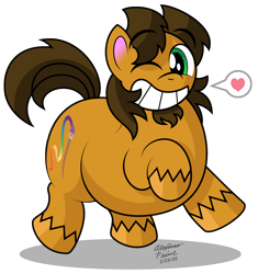 Size: 2000x2130 | Tagged: safe, artist:aleximusprime, oc, oc only, oc:alex the chubby pony, species:pony, my little pony:pony life, bean mouth, calarts smile, cell shaded, chubby, cute, fat, heart, male, one eye closed, pictogram, plump, round, simple background, smiling, solo, transparent background, wink